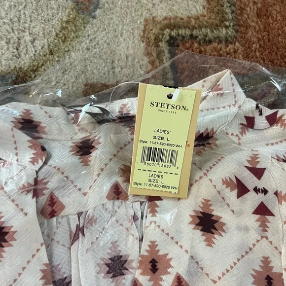 NWT In Packaging Stetson GAUCHO HERRINGBONE DRESS Size Large Cream Pink Western - Picture 8 of 9